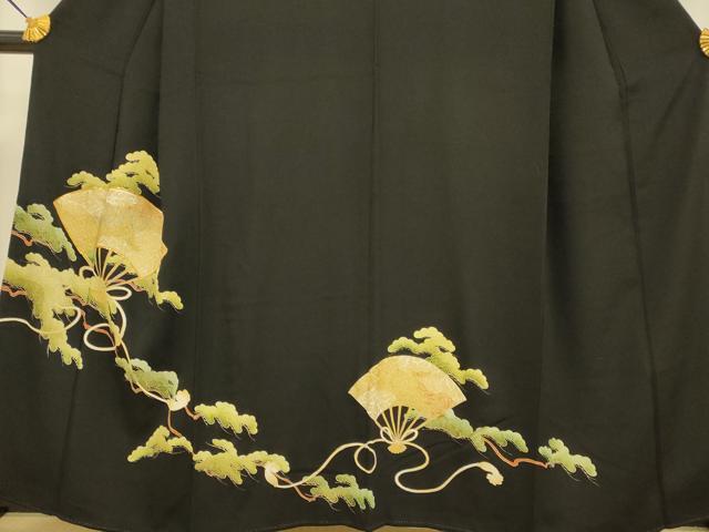 平和屋着物■豪華黒留袖　駒刺繍　扇松文　金彩　正絹　逸品　DABA8800du