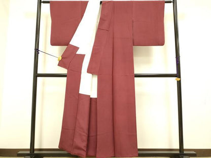 平和屋着物■上質な色無地　濃い海老茶色　正絹　逸品　DABA8805du