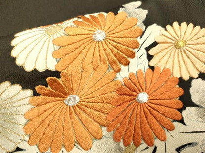 平和屋着物■豪華黒留袖　駒刺繍　扇花鳥文　金彩　正絹　逸品　DABA8807du