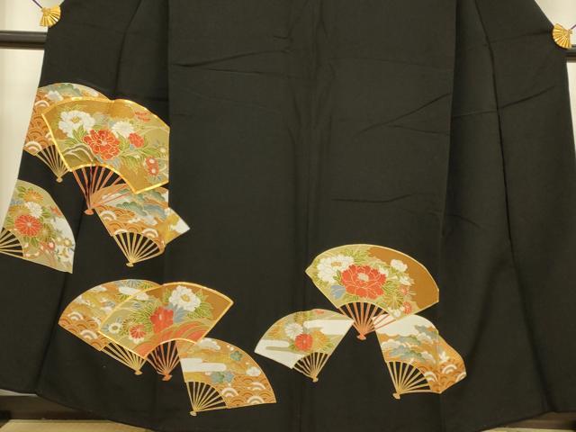 平和屋着物■豪華黒留袖　駒刺繍　扇面花文　金彩　正絹　逸品　DABA8813du