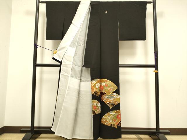 平和屋着物■豪華黒留袖　駒刺繍　扇面花文　金彩　正絹　逸品　DABA8813du