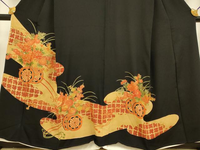 平和屋着物■豪華黒留袖　駒刺繍　花車文　金彩　正絹　逸品　DABA8815du