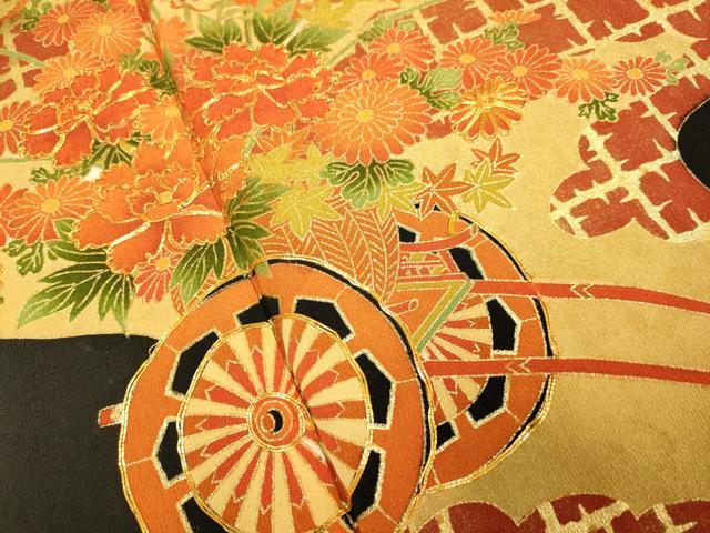 平和屋着物■豪華黒留袖　駒刺繍　花車文　金彩　正絹　逸品　DABA8815du