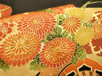 平和屋着物■豪華黒留袖　駒刺繍　花車文　金彩　正絹　逸品　DABA8815du