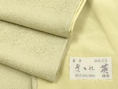 平和屋着物●洗える最高級着物　＜英＞はなぶさ謹製　色無地　花唐草地紋　白橡色　未使用　DABA8868du