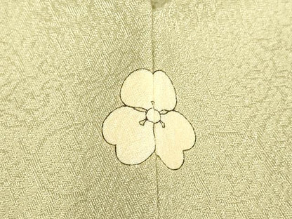 平和屋着物●洗える最高級着物　＜英＞はなぶさ謹製　色無地　花唐草地紋　白橡色　未使用　DABA8868du