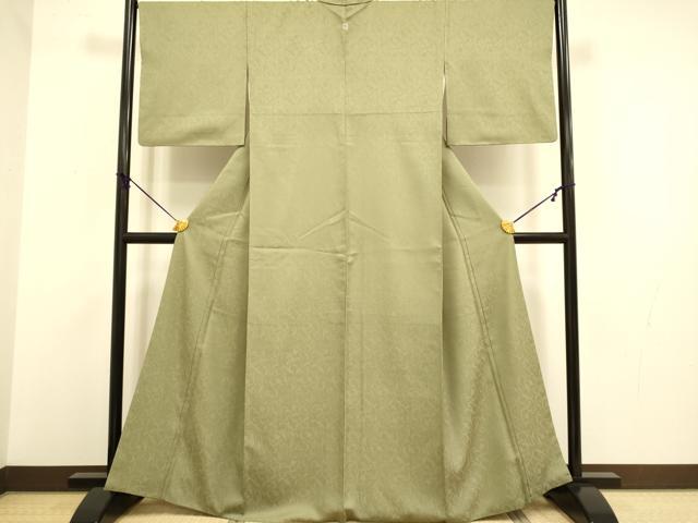 平和屋着物●洗える最高級着物　＜英＞はなぶさ謹製　色無地　草花地紋　油色　DABA8875du