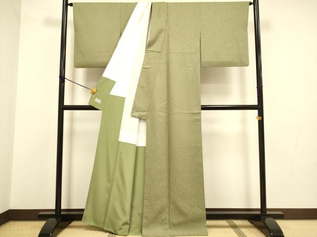 平和屋着物●洗える最高級着物　＜英＞はなぶさ謹製　色無地　草花地紋　油色　DABA8875du