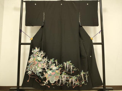 平和屋着物●豪華黒留袖　友禅　作家物　花車文　作家物　正絹　逸品　DABA8880du