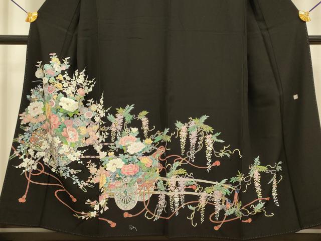 平和屋着物●豪華黒留袖　友禅　作家物　花車文　作家物　正絹　逸品　DABA8880du