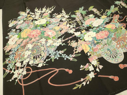 平和屋着物●豪華黒留袖　友禅　作家物　花車文　作家物　正絹　逸品　DABA8880du