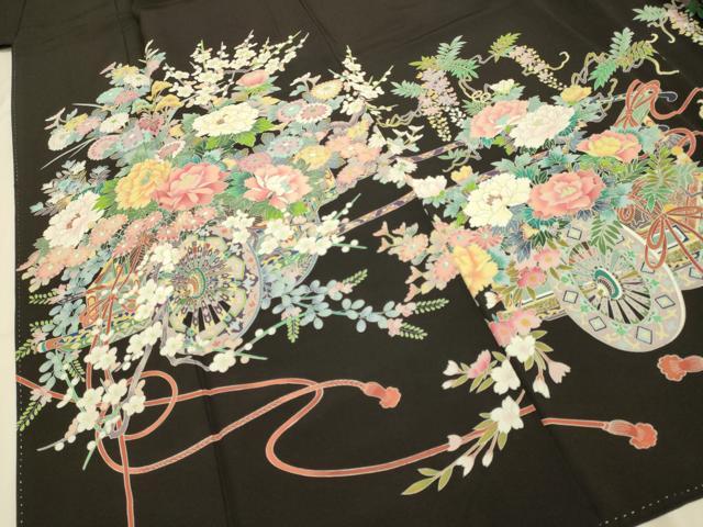 平和屋着物●豪華黒留袖　友禅　作家物　花車文　作家物　正絹　逸品　DABA8880du