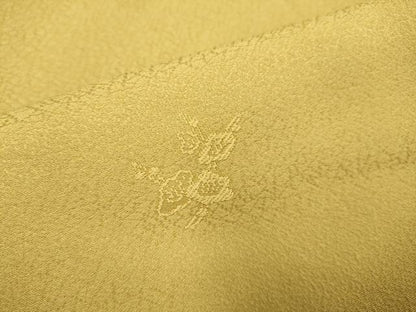 平和屋着物●上質な色無地　枝花地紋　黄橡色　正絹　逸品　DABA8883du