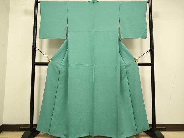 平和屋着物●上質な色無地　濃い青磁色　正絹　逸品　DABA8884du