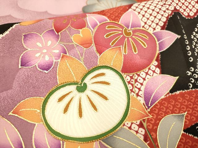 平和屋着物●紫綬褒章　巨匠『岩田専太郎』　振袖　駒刺繍　立波梅松文　暈し染め　金彩　正絹　逸品　DABA8887du