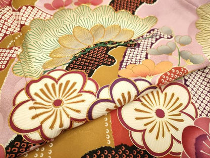 平和屋着物●紫綬褒章　巨匠『岩田専太郎』　振袖　駒刺繍　立波梅松文　暈し染め　金彩　正絹　逸品　DABA8887du