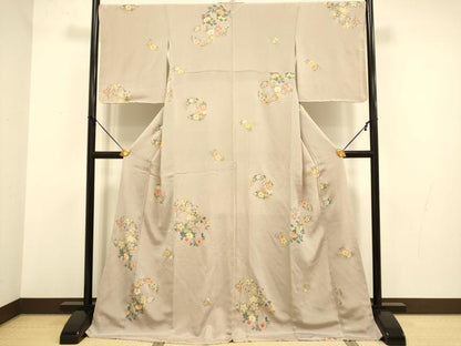 平和屋着物●上質な小紋 草花文 金彩 鬼しぼ縮緬 ロング丈 正絹 逸品 未使用 DABA8894du