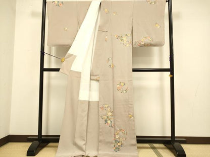 平和屋着物●上質な小紋 草花文 金彩 鬼しぼ縮緬 ロング丈 正絹 逸品 未使用 DABA8894du