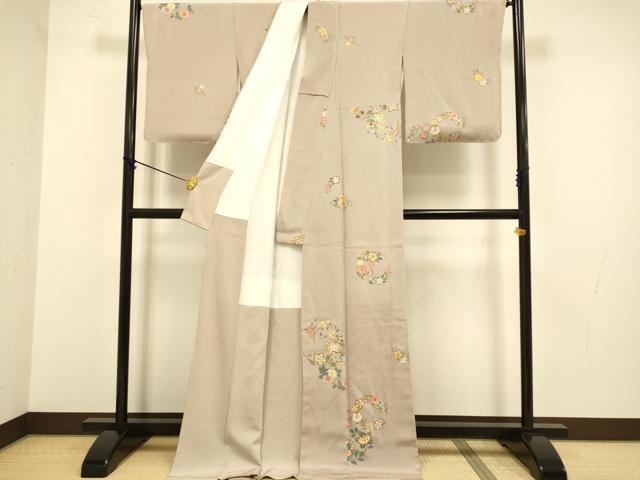 平和屋着物●上質な小紋 草花文 金彩 鬼しぼ縮緬 ロング丈 正絹 逸品 未使用 DABA8894du
