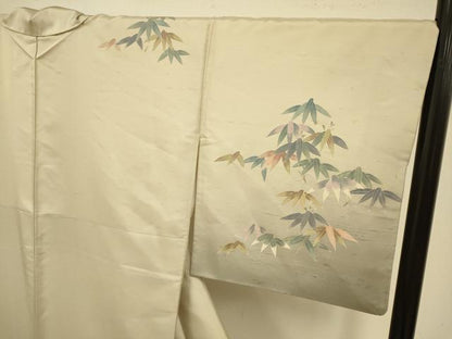 平和屋着物●十日町 加賀草木友禅の第一人者 田村哲彦 石川県指定無形文化財 牛首紬 白山工房 手織り 訪問着 紬地 笹 正絹 逸品 DABA8895du