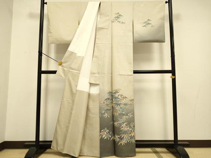 平和屋着物●十日町 加賀草木友禅の第一人者 田村哲彦 石川県指定無形文化財 牛首紬 白山工房 手織り 訪問着 紬地 笹 正絹 逸品 DABA8895du