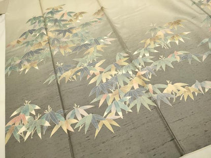 平和屋着物●十日町 加賀草木友禅の第一人者 田村哲彦 石川県指定無形文化財 牛首紬 白山工房 手織り 訪問着 紬地 笹 正絹 逸品 DABA8895du