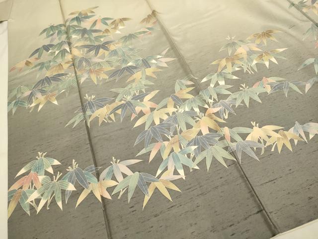 平和屋着物●十日町 加賀草木友禅の第一人者 田村哲彦 石川県指定無形文化財 牛首紬 白山工房 手織り 訪問着 紬地 笹 正絹 逸品 DABA8895du