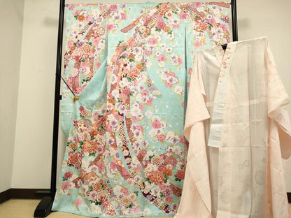 平和屋着物●豪華振袖・長襦袢セット 駒刺繍 束ね熨斗雪輪花文 金彩 半衿刺繍 正絹 逸品 DABA8898du