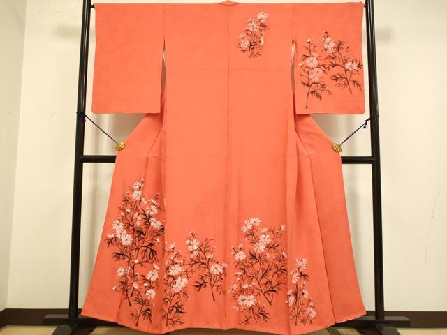 平和屋着物■上質な小紋 手描き 草花文 正絹 逸品 DABA8943du
