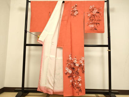 平和屋着物■上質な小紋 手描き 草花文 正絹 逸品 DABA8943du