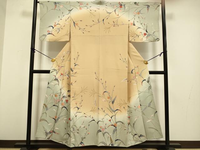 平和屋着物●訪問着 草花文 暈し染め 正絹 逸品 DABA8952du