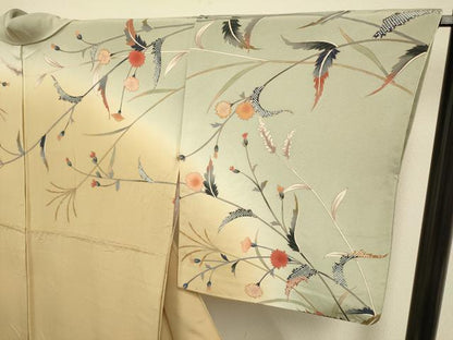 平和屋着物●訪問着 草花文 暈し染め 正絹 逸品 DABA8952du