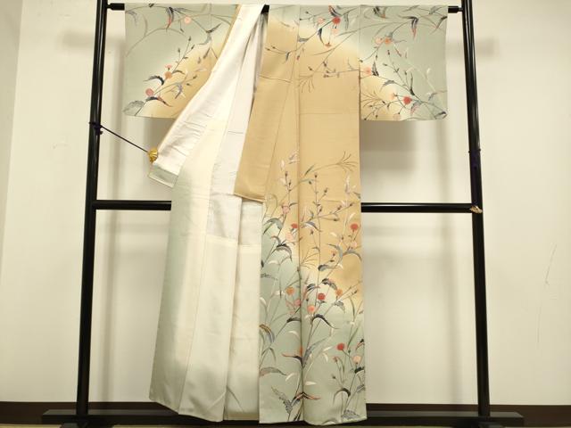 平和屋着物●訪問着 草花文 暈し染め 正絹 逸品 DABA8952du