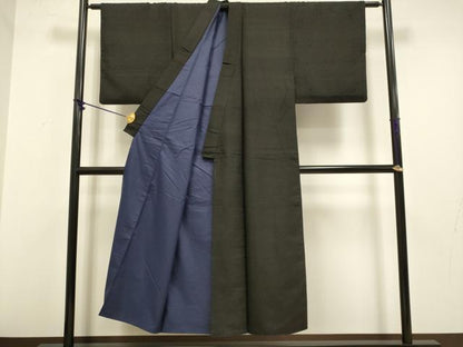 平和屋着物●男性 紬 黒地 正絹 逸品 DABA8962du