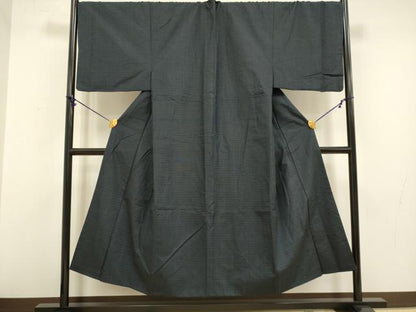 平和屋着物●男性 キングサイズ 格子 濃い藍鉄色 正絹 逸品 DABA8963du