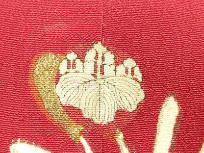 平和屋着物●アンティーク 大正ロマン 振袖 刺繍 扇面飛鶴花松文 金彩 正絹 逸品 DABA8965du