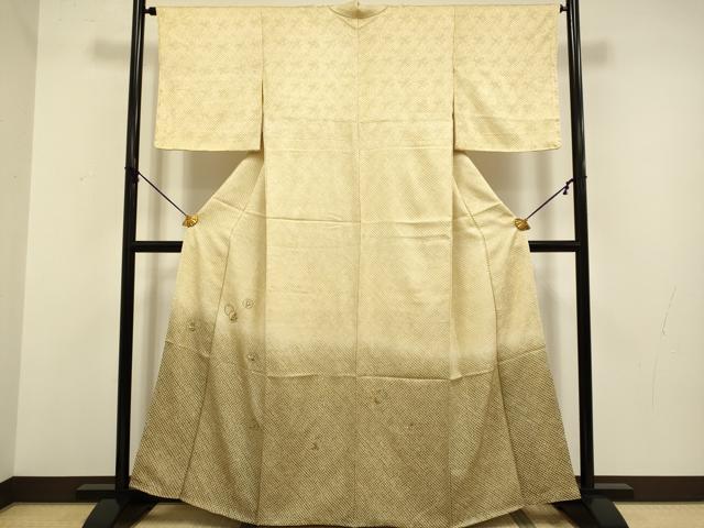 平和屋着物●訪問着 絞り 刺繍 雪輪重ね花文 暈し染め 金糸 正絹 逸品 DABA8976du