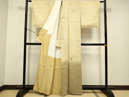 平和屋着物●訪問着 絞り 刺繍 雪輪重ね花文 暈し染め 金糸 正絹 逸品 DABA8976du