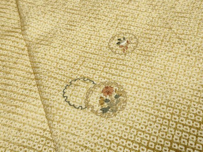 平和屋着物●訪問着 絞り 刺繍 雪輪重ね花文 暈し染め 金糸 正絹 逸品 DABA8976du