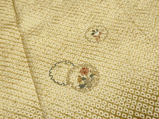 平和屋着物●訪問着 絞り 刺繍 雪輪重ね花文 暈し染め 金糸 正絹 逸品 DABA8976du
