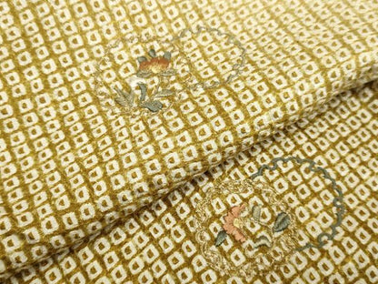 平和屋着物●訪問着 絞り 刺繍 雪輪重ね花文 暈し染め 金糸 正絹 逸品 DABA8976du