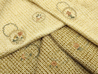 平和屋着物●訪問着 絞り 刺繍 雪輪重ね花文 暈し染め 金糸 正絹 逸品 DABA8976du