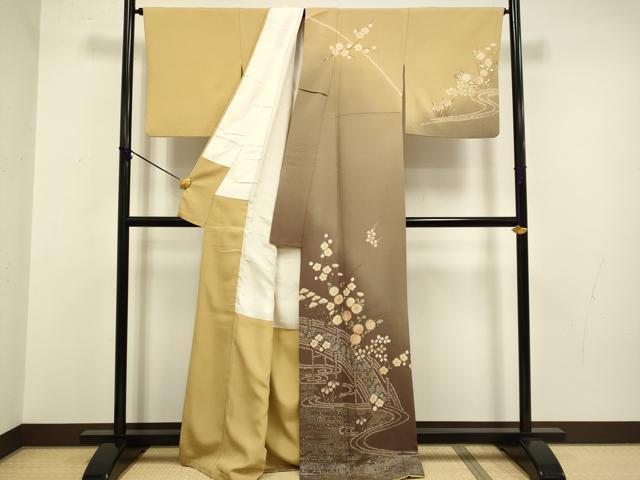 平和屋着物●十日町 名門 滝泰謹製 訪問着 絞り 渡り橋花文 暈し染め 金銀彩 正絹 逸品 DABA8977du