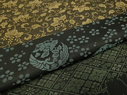 平和屋着物●上質なお召　天目織　横段吉祥花文　正絹　逸品　DABA8980du