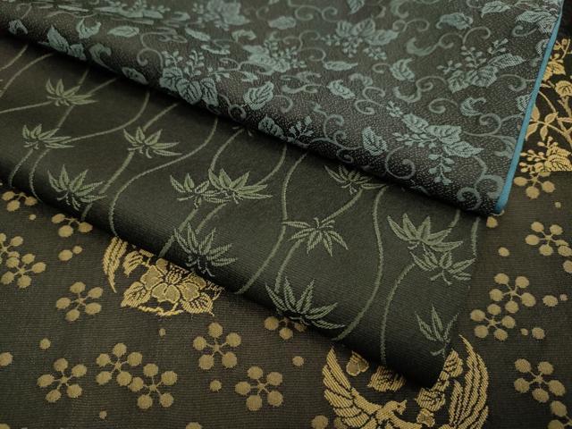 平和屋着物●上質なお召　天目織　横段吉祥花文　正絹　逸品　DABA8980du