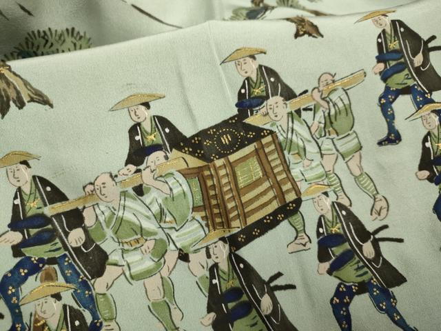 平和屋着物●男性 長襦袢 袷 絞り 大名行列 暈し染め 金彩 正絹 逸品 DABA8981du