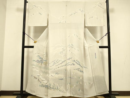 平和屋着物●名門・上野家 上野街子 清染居 訪問着 比良雪暮 暈し染め 鬼しぼ縮緬 正絹 逸品 未使用 DABA8986du