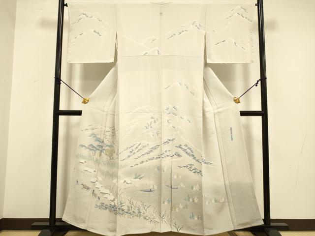 平和屋着物●名門・上野家 上野街子 清染居 訪問着 比良雪暮 暈し染め 鬼しぼ縮緬 正絹 逸品 未使用 DABA8986du
