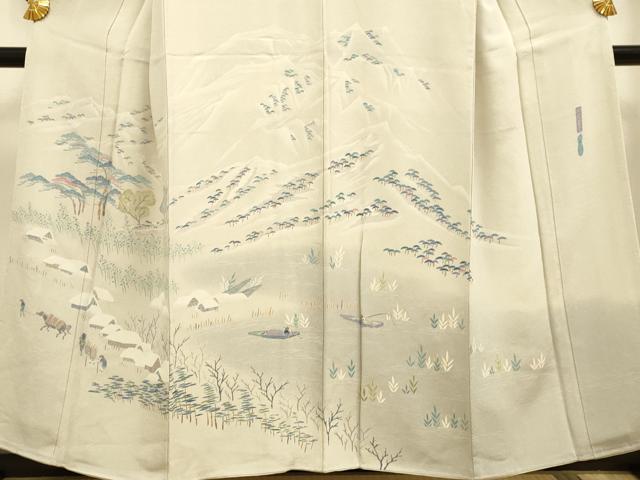 平和屋着物●名門・上野家 上野街子 清染居 訪問着 比良雪暮 暈し染め 鬼しぼ縮緬 正絹 逸品 未使用 DABA8986du
