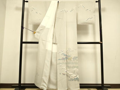 平和屋着物●名門・上野家 上野街子 清染居 訪問着 比良雪暮 暈し染め 鬼しぼ縮緬 正絹 逸品 未使用 DABA8986du